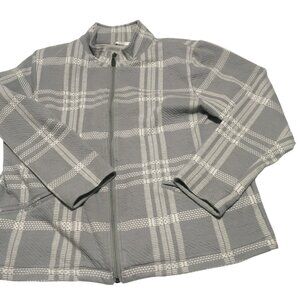 Allison Daley Full Zip Plaid  Jacket Size Petite Medium Gray Plaid Casual
